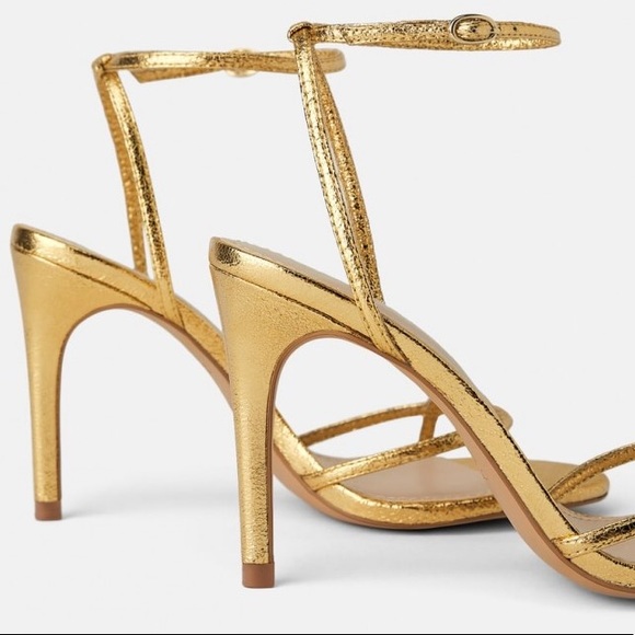 Zara HEELED SANDALS W/ THIN STRAPS Gold Size 6.5 - Picture 6 of 6